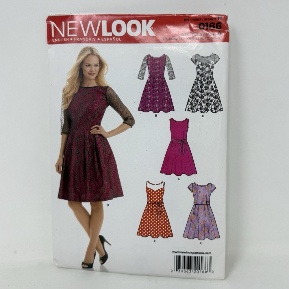 0166 New Look Sewing Pattern Misses' Dresses A-Line Lace  Size 10-22 A UNCUT FF